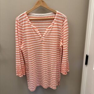 Talbots Women's Blue 3/4 Floral Embroidered Sleeves Top Large